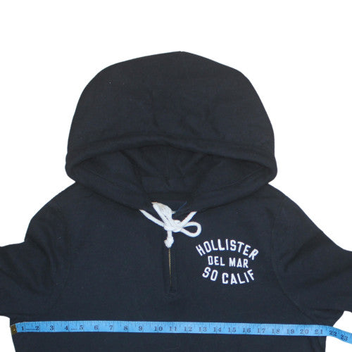Hollister Men's Black Hoodie M 1/2 Zip Fleece Graphic Logo Pullover