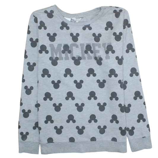 Disney Women Grey Mickey Mouse Print Pullover Sweatshirt XL