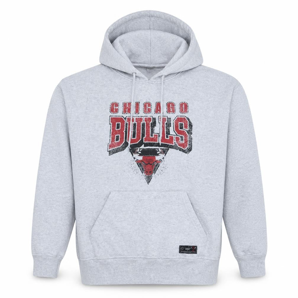 Front view of Primark NBA Chicago Bulls Grey Hoodie women’s l pullover cotton blend