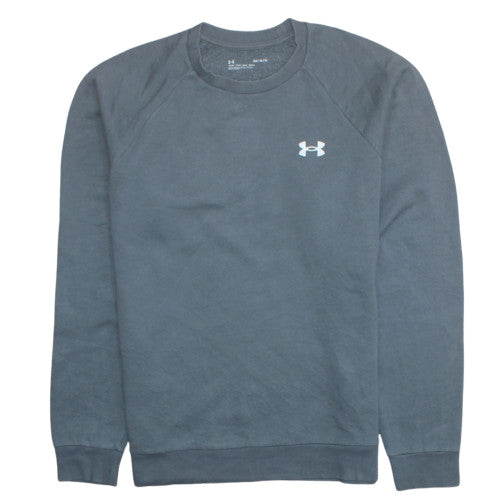 Under Armour Mens Grey Pullover Sweatshirt M Crew Neck Logo Fleece