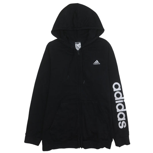 Adidas Womens Black Full Zip Hoodie Size 1X Logo Print Relaxed Fit