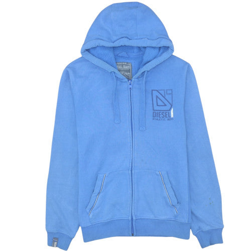Diesel Men's Blue Full Zip Hoodie L Fleece Graphic Logo Sweatshirt
