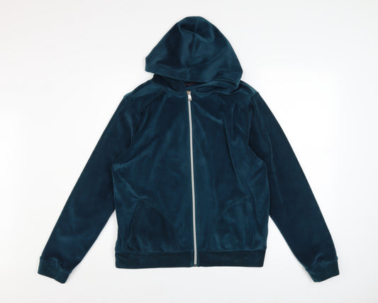 Marks and Spencer Womens Petrol Blue Velour Full Zip Hoodie UK 12