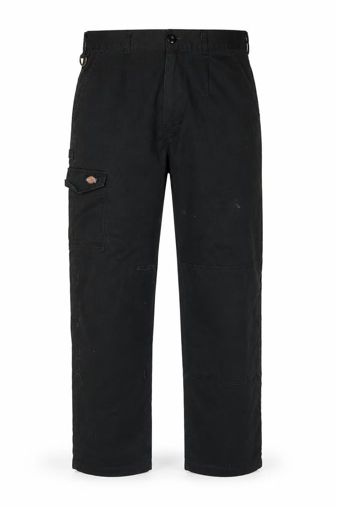 Front view of Dickies Men's Black Cargo Work Trousers 30R Polyester Cotton