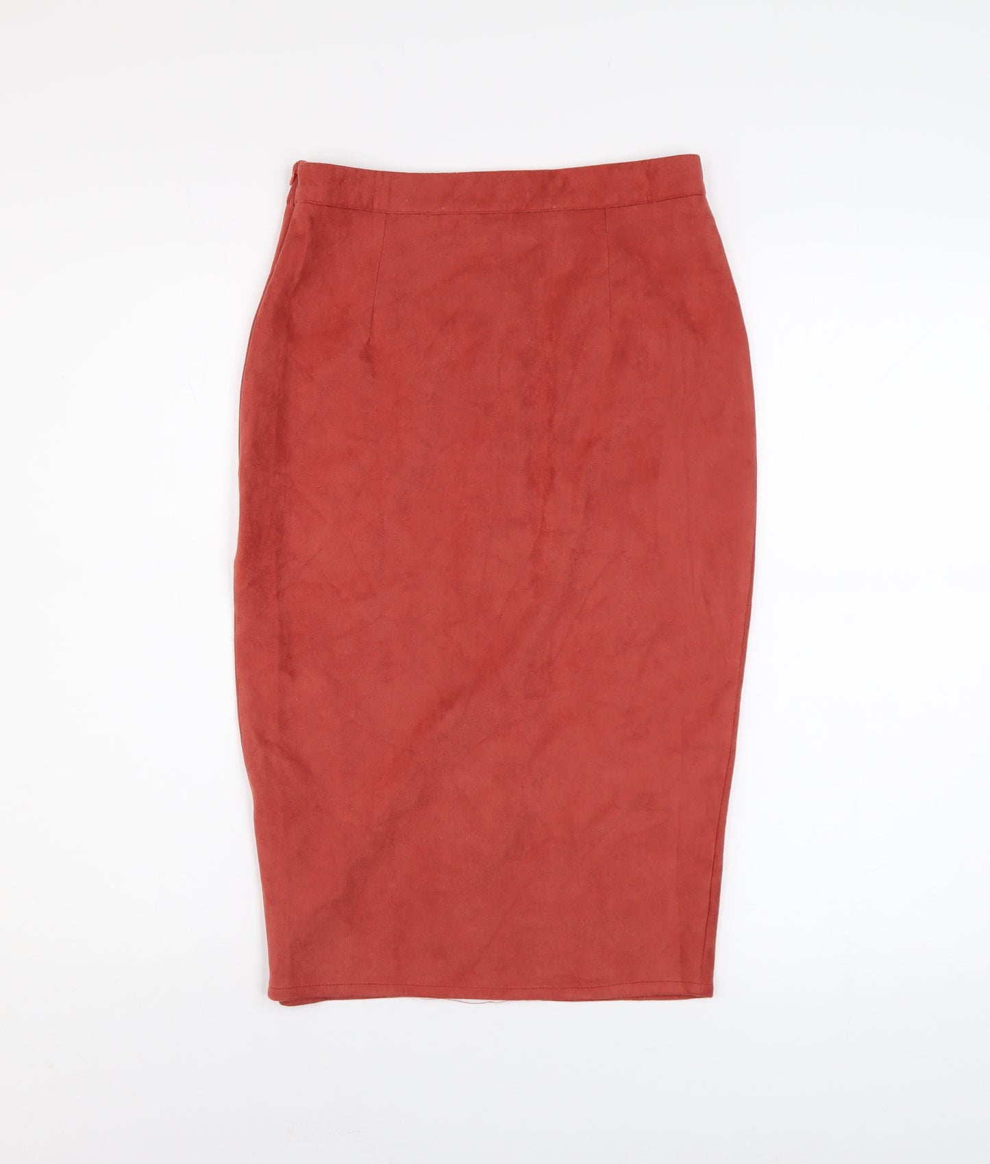 Motel Women’s Red Suede Midi Pencil Skirt UK 8 Button Front