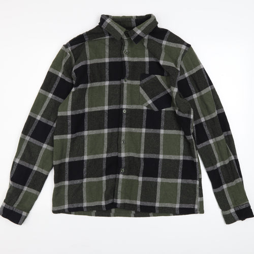 BoohooMAN Men's Green Check Flannel Long Sleeve Button-Up Shirt Size L