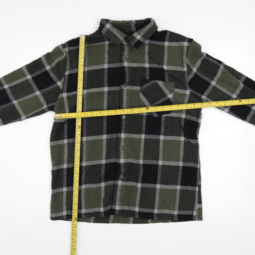 BoohooMAN Men's Green Check Flannel Long Sleeve Button-Up Shirt Size L