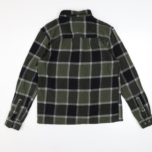 BoohooMAN Men's Green Check Flannel Long Sleeve Button-Up Shirt Size L