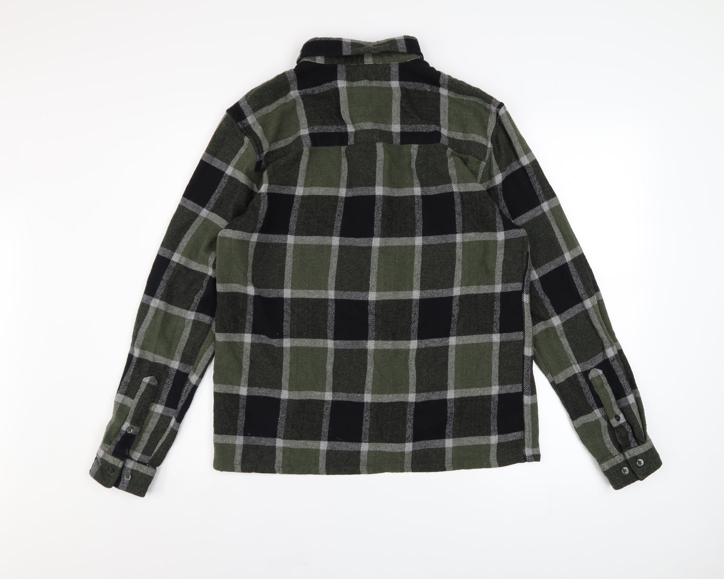 BoohooMAN Men's Green Check Flannel Long Sleeve Button-Up Shirt Size L