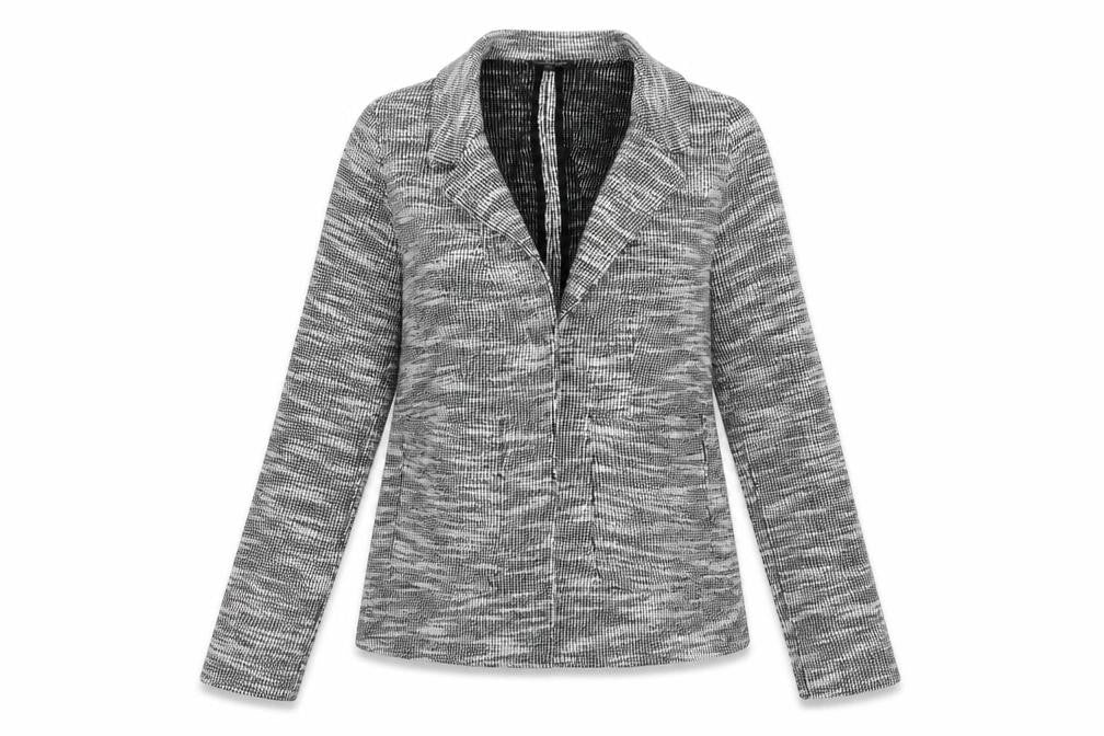 Front view of Topshop Petite Grey Knit Blazer Women's, size 4, Classic Style