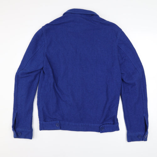 Zara Men Blue Cotton Tweed Bomber Jacket Size S Button-Up