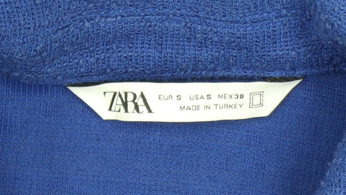 Zara Men Blue Cotton Tweed Bomber Jacket Size S Button-Up