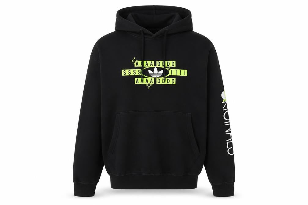 Front view of Adidas Men's Black Pullover Hoodie L Logo Graphic Sweatshirt