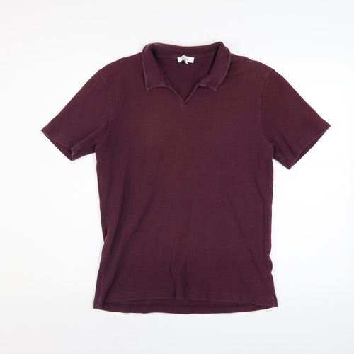 Reiss Men's Purple Short Sleeve Collared Knit Cotton Top M