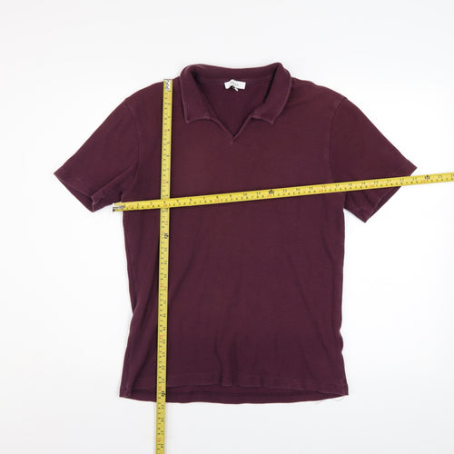 Reiss Men's Purple Short Sleeve Collared Knit Cotton Top M