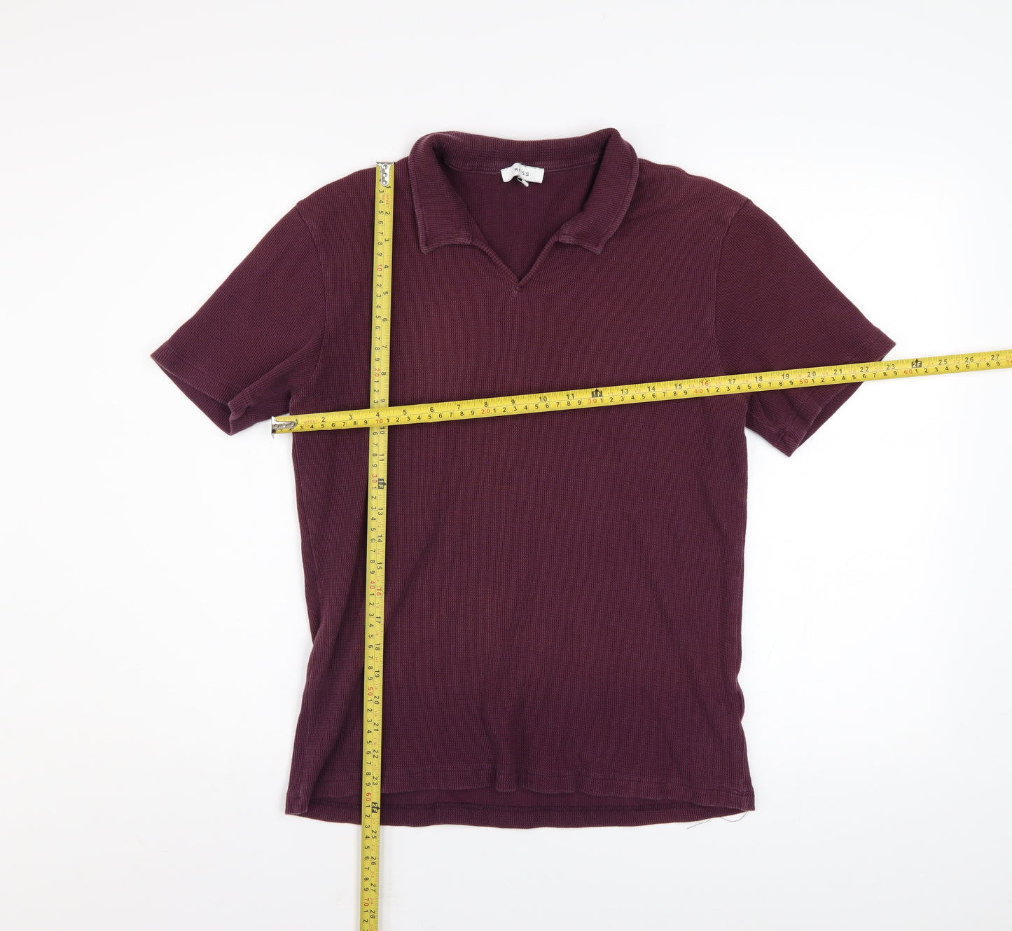 Reiss Men's Purple Short Sleeve Collared Knit Cotton Top M
