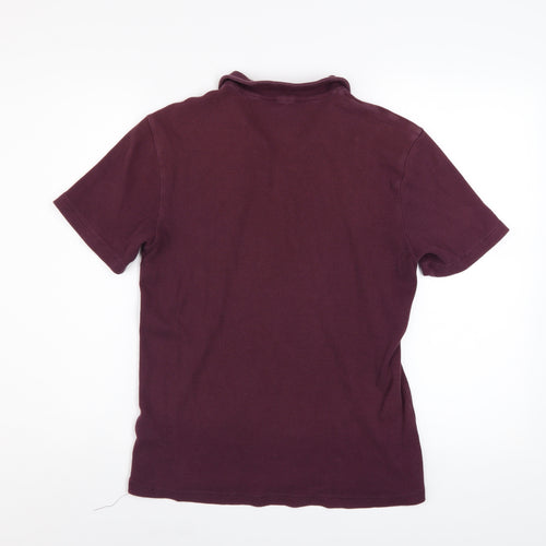 Reiss Men's Purple Short Sleeve Collared Knit Cotton Top M