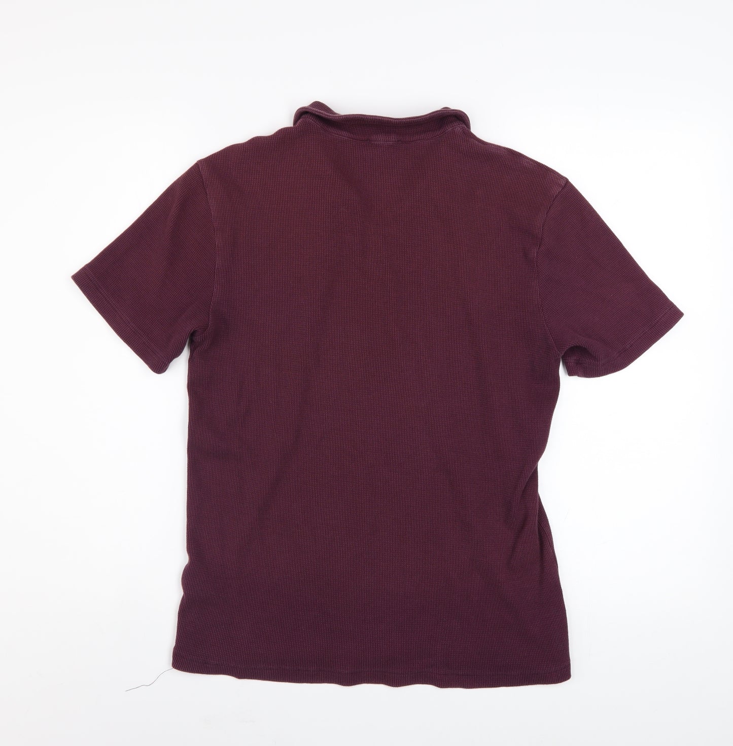 Reiss Men's Purple Short Sleeve Collared Knit Cotton Top M