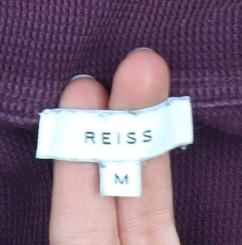 Reiss Men's Purple Short Sleeve Collared Knit Cotton Top M