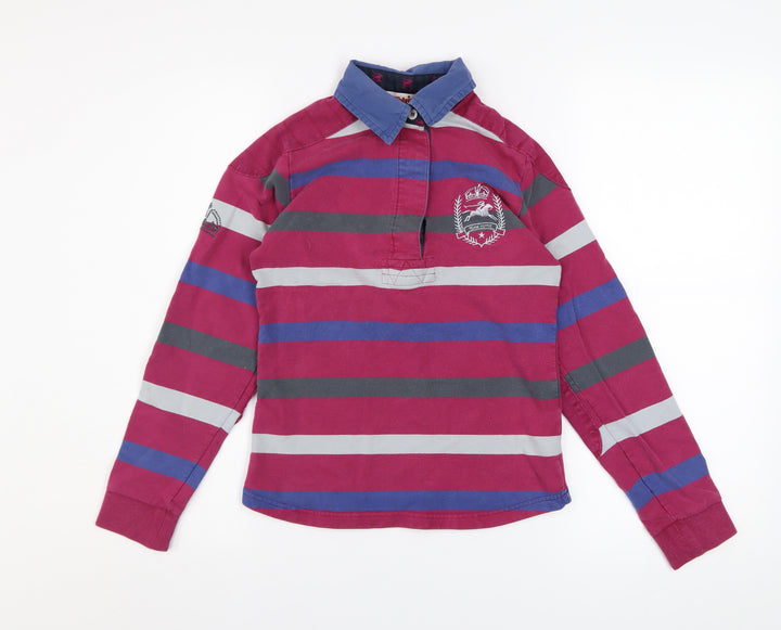 Tottie Womens XS Multicoloured Striped Polo Shirt Long Sleeve Cotton