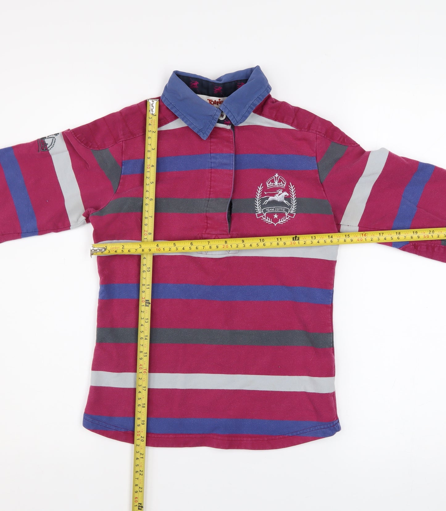 Tottie Womens XS Multicoloured Striped Polo Shirt Long Sleeve Cotton