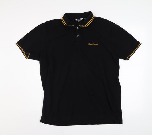 Ben Sherman Men's Black XL Cotton Polo Shirt with Yellow Trim