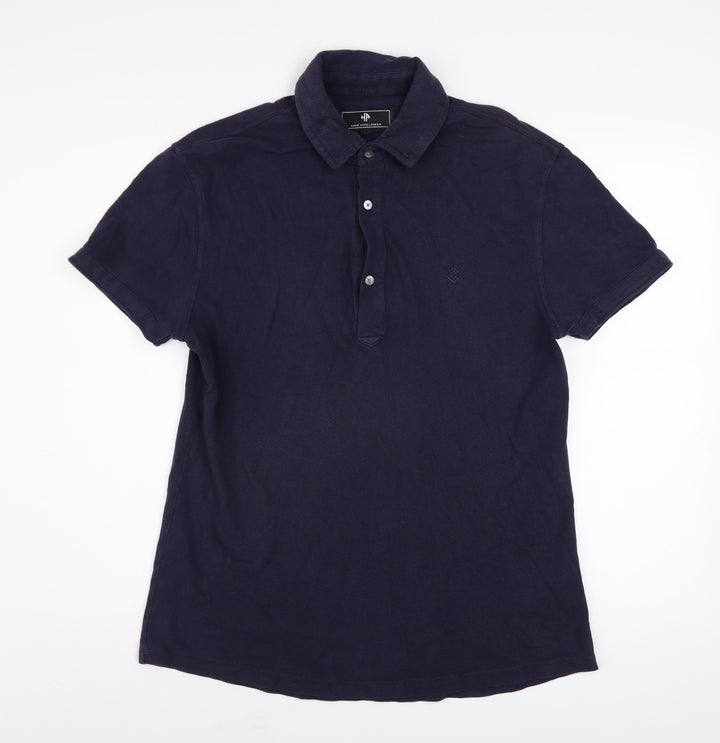 Hardy Amies London Men's Navy Blue Cotton Short Sleeve Polo - Size M
