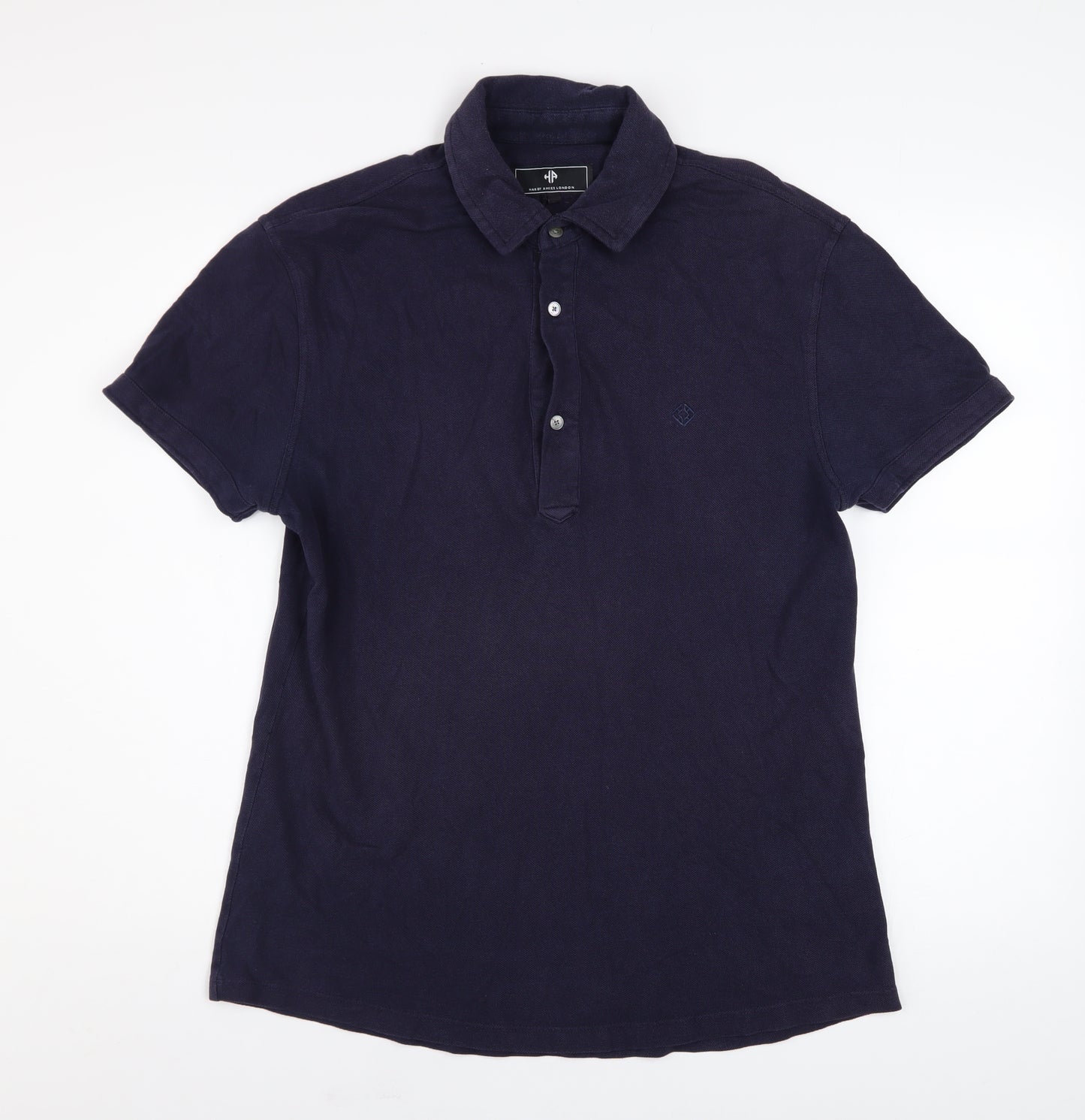 Hardy Amies London Men's Navy Blue Cotton Short Sleeve Polo - Size M