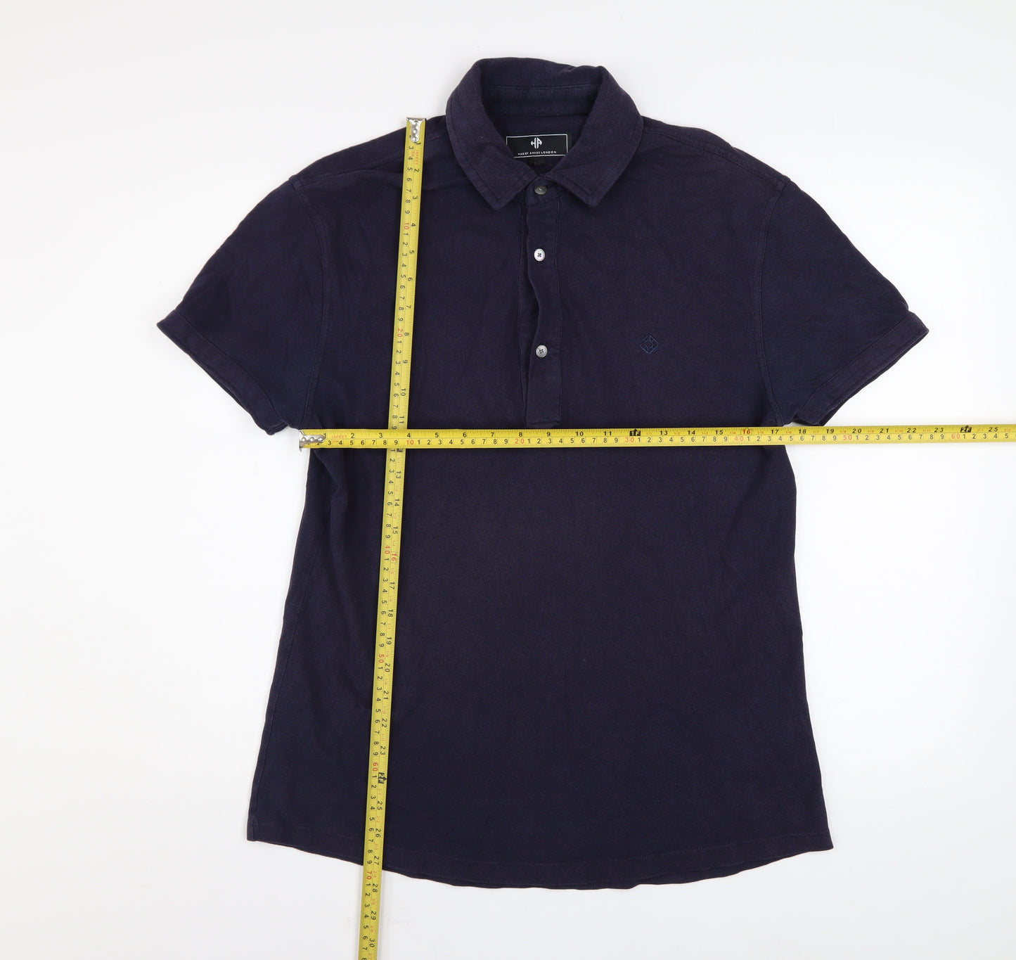 Hardy Amies London Men's Navy Blue Cotton Short Sleeve Polo - Size M