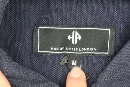 Hardy Amies London Men's Navy Blue Cotton Short Sleeve Polo - Size M