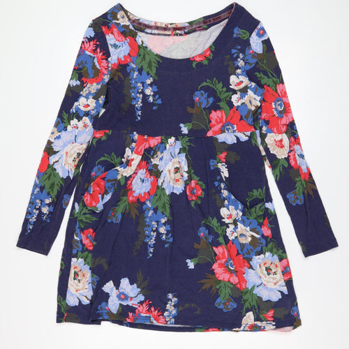 Joules Women's Blue Floral Long Sleeve Cotton Tunic Jumper Size 14
