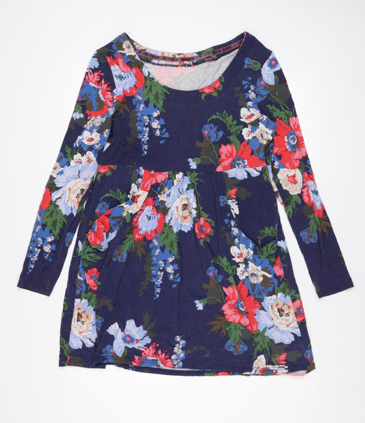 Joules Women's Blue Floral Long Sleeve Cotton Tunic Jumper Size 14