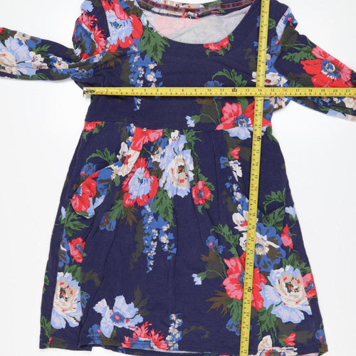 Joules Women's Blue Floral Long Sleeve Cotton Tunic Jumper Size 14