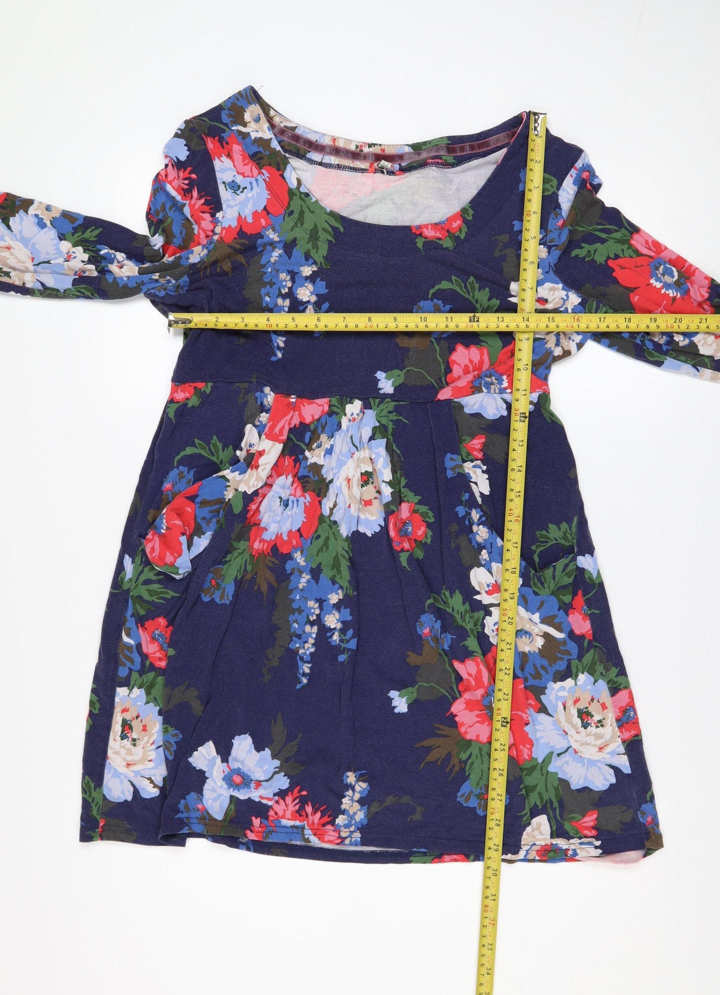 Joules Women's Blue Floral Long Sleeve Cotton Tunic Jumper Size 14