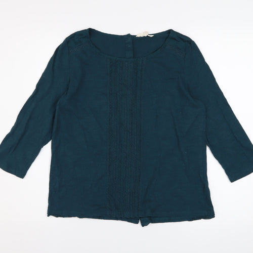 White Stuff Blue Cotton 3/4 Sleeve Tunic Blouse Size 12 Women's