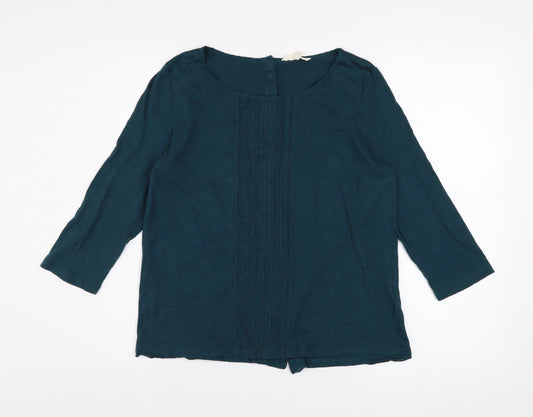 White Stuff Blue Cotton 3/4 Sleeve Tunic Blouse Size 12 Women's