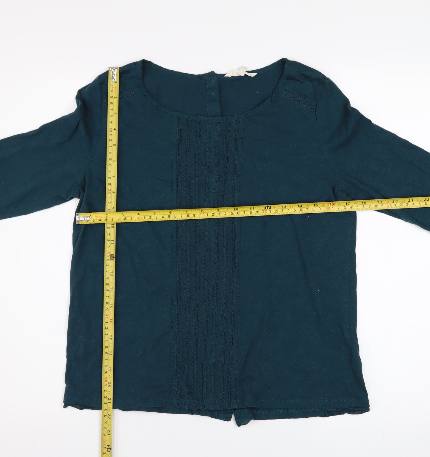 White Stuff Blue Cotton 3/4 Sleeve Tunic Blouse Size 12 Women's