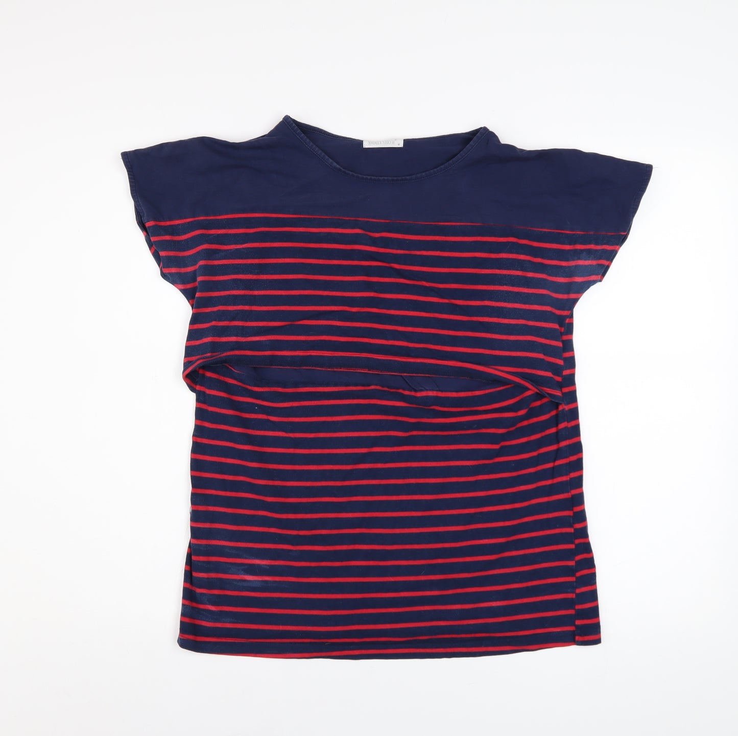 SMALLSHOW Women's Blue Striped Cotton T-Shirt Size M