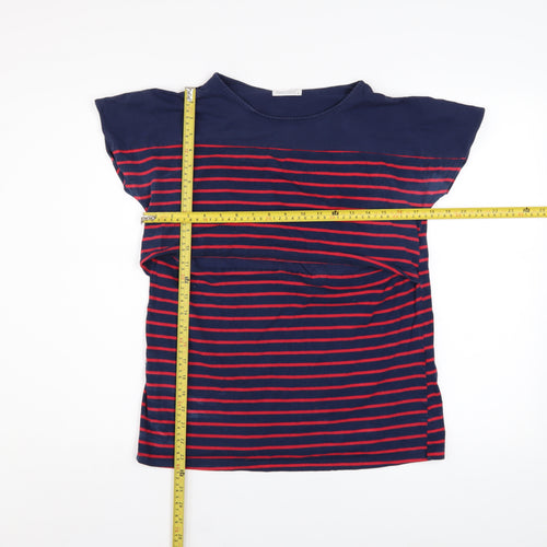 SMALLSHOW Women's Blue Striped Cotton T-Shirt Size M