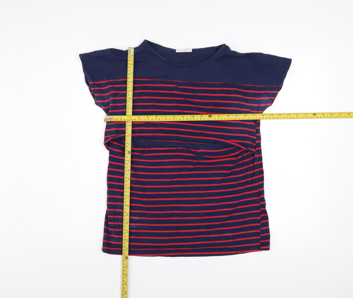 SMALLSHOW Women's Blue Striped Cotton T-Shirt Size M