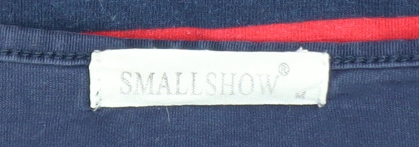 SMALLSHOW Women's Blue Striped Cotton T-Shirt Size M