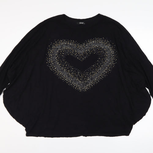 Quiz Women's Black Rhinestone Heart Long Sleeve Relaxed Top S/M