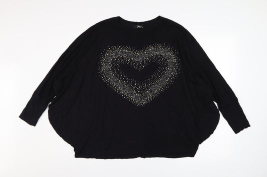 Quiz Women's Black Rhinestone Heart Long Sleeve Relaxed Top S/M