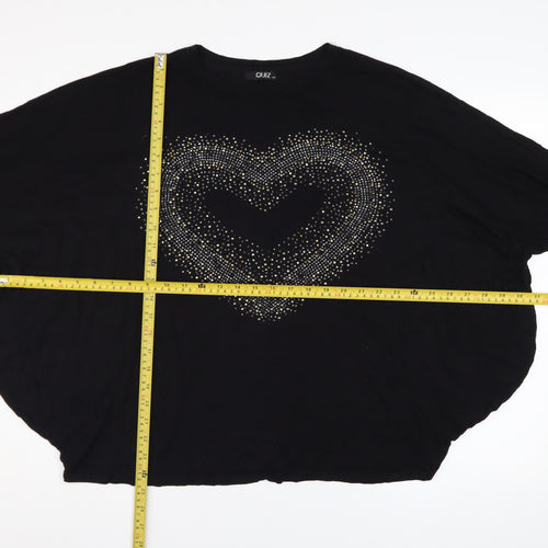 Quiz Women's Black Rhinestone Heart Long Sleeve Relaxed Top S/M