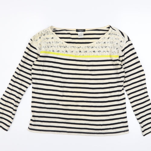 La Redoute Women’s Black & Ivory Striped Lace Long Sleeve T-Shirt UK 6/8