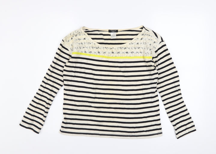 La Redoute Women’s Black & Ivory Striped Lace Long Sleeve T-Shirt UK 6/8