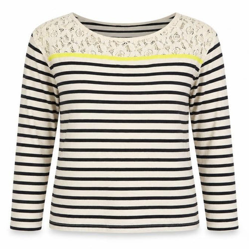 La Redoute Women’s Black & Ivory Striped Lace Long Sleeve T-Shirt UK 6/8
