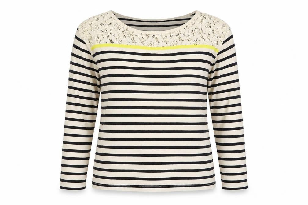 La Redoute Women’s Black & Ivory Striped Lace Long Sleeve T-Shirt UK 6/8