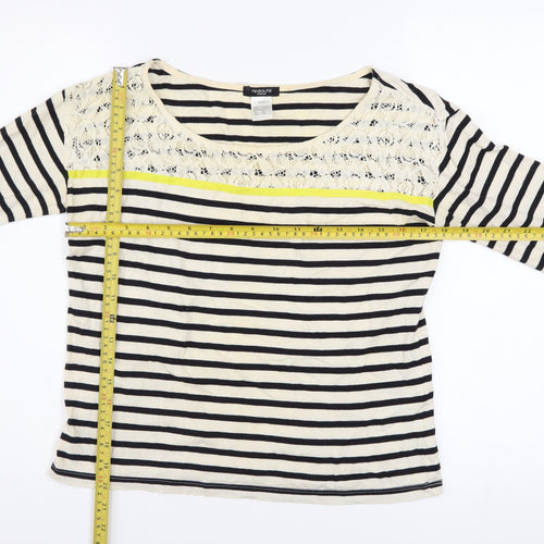 La Redoute Women’s Black & Ivory Striped Lace Long Sleeve T-Shirt UK 6/8