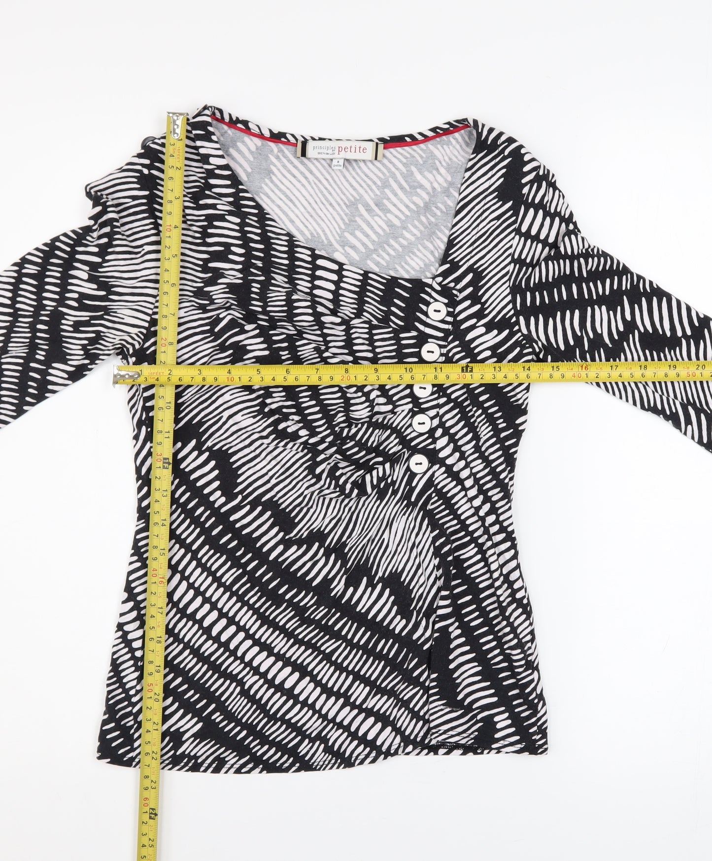 Principles by Ben de Lisi Petite Black Geometric Tunic Top Size 8